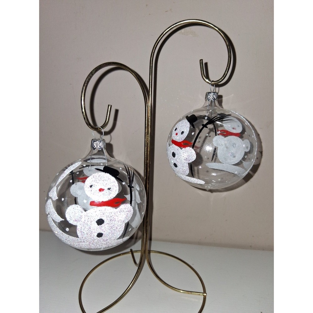 Vintage Germany Glass Christmas Ornaments Pair Snowman Glitter 3.25"